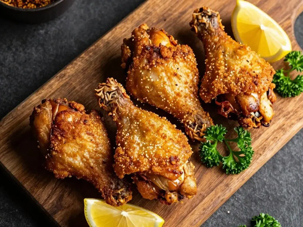 crispy air fryer chicken thighs on a serving platter