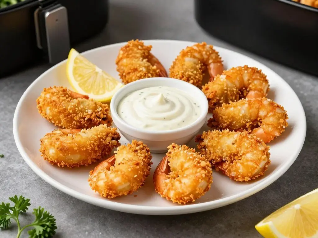 crispy breaded air fryer shrimp with cocktail sauce crispy breaded air fryer shrimp with cocktail sauce