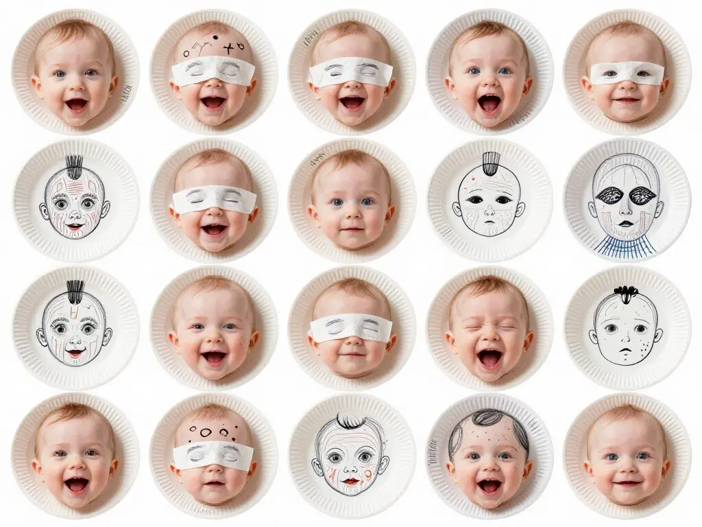 hilarious baby drawings created by guests using paper plates on heads