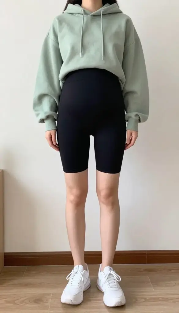 maternity athleisure hoodie and bike shorts comfortable pregnancy outfit maternity athleisure hoodie and bike shorts comfortable pregnancy outfit