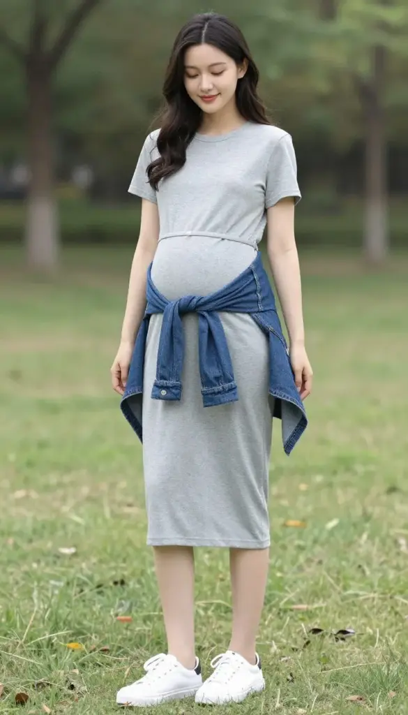 maternity t-shirt midi dress casual pregnancy outfit maternity t-shirt midi dress casual pregnancy outfit
