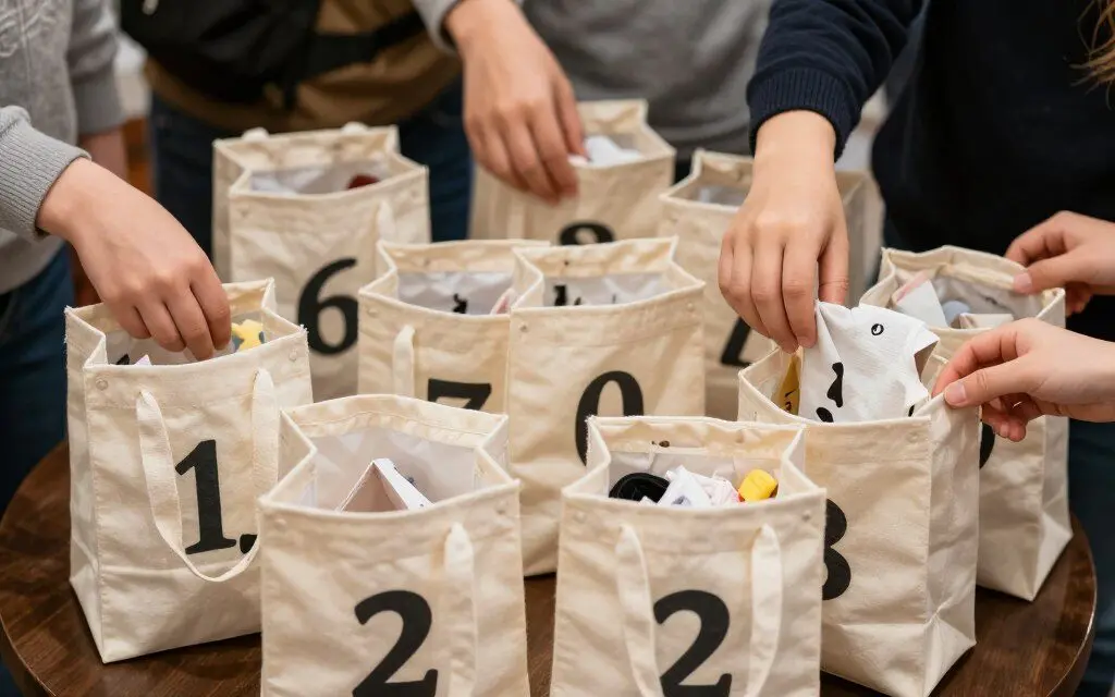 mystery bags with baby items for guessing game by touch