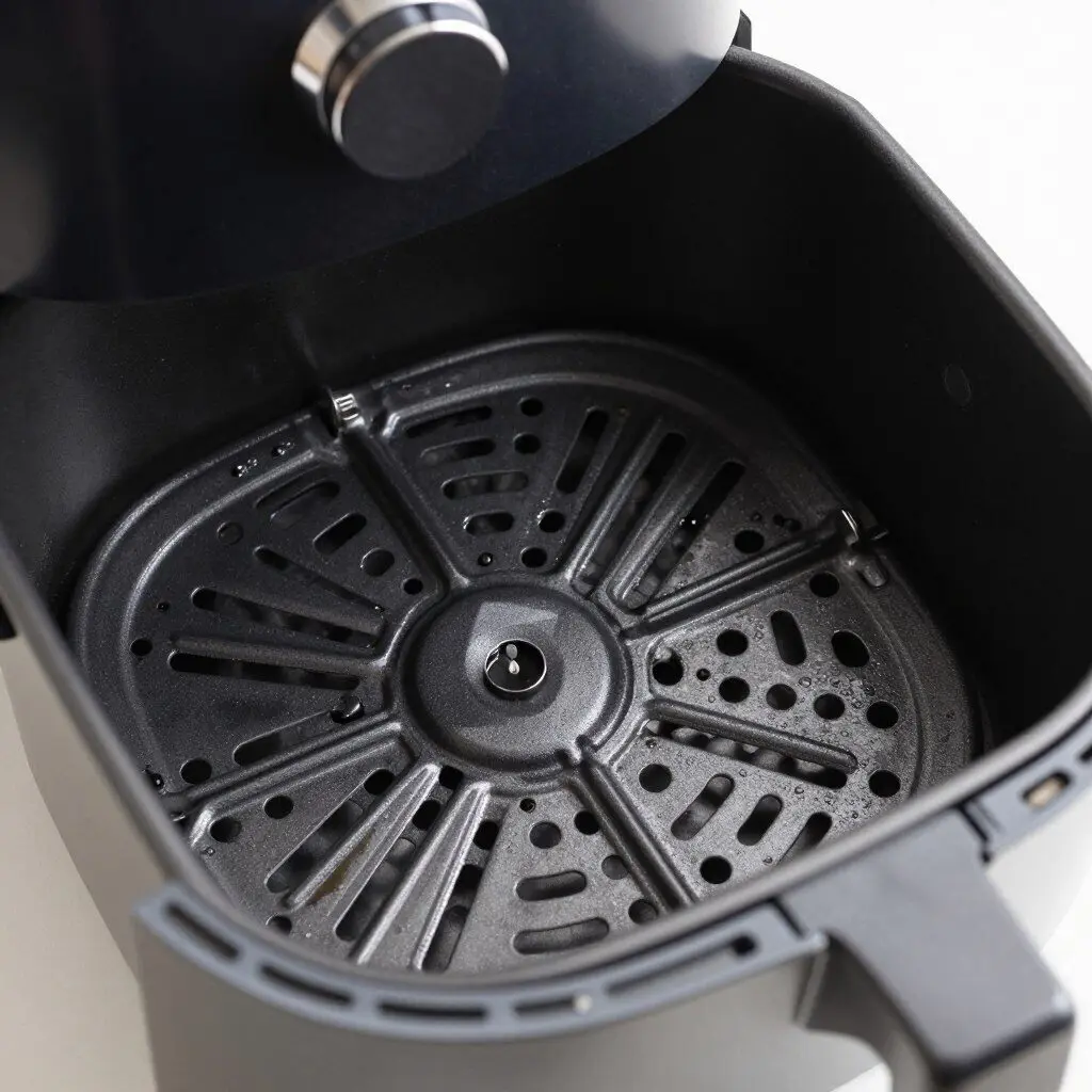 non-stick air fryer basket properly prepared for cooking