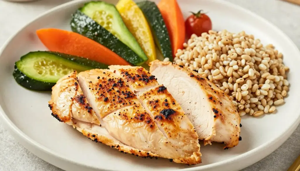 nutritious meal with air fryer chicken and vegetables