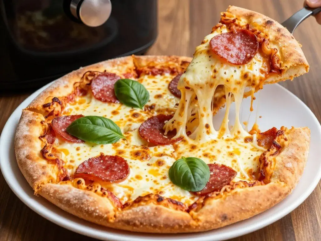 personal air fryer pizza with melted cheese personal air fryer pizza with melted cheese