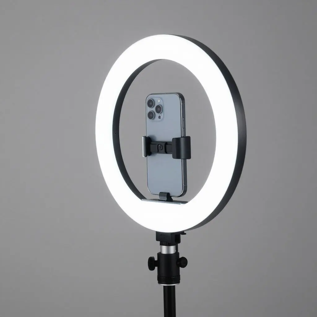 ring light with phone holder for virtual baby shower streaming