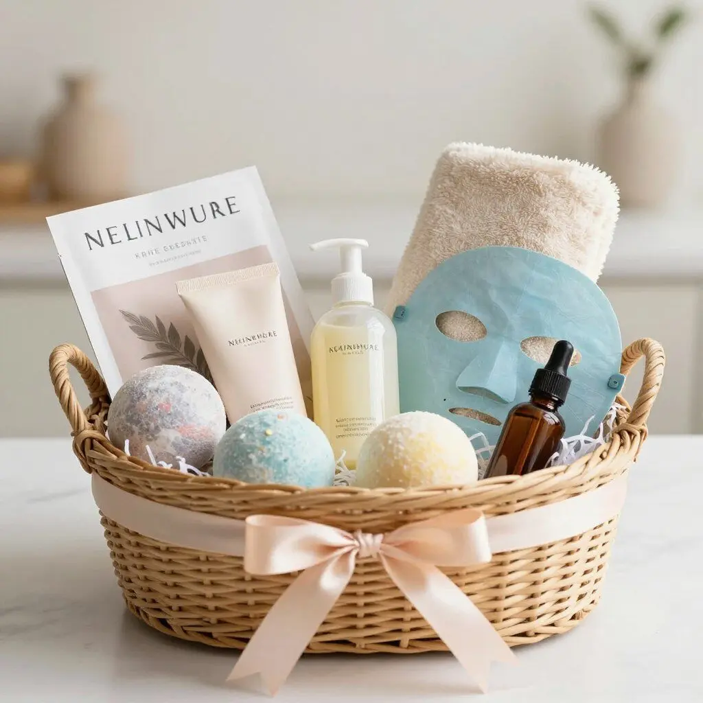 spa gift basket with bath products for baby shower winner