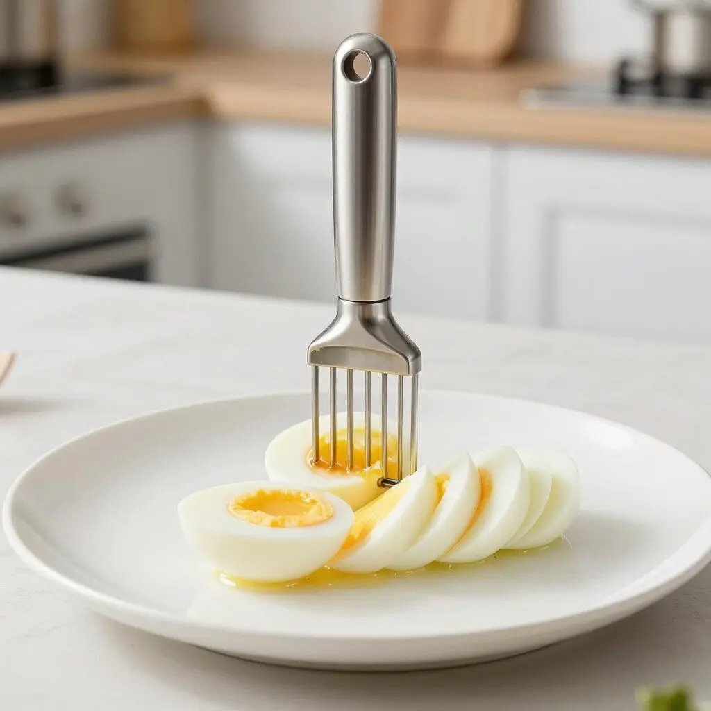 3-in-1 egg slicer with sliced hard-boiled egg