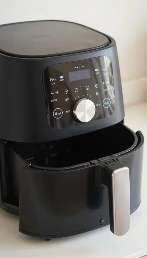 Air fryer control panel showing a preheat setting
