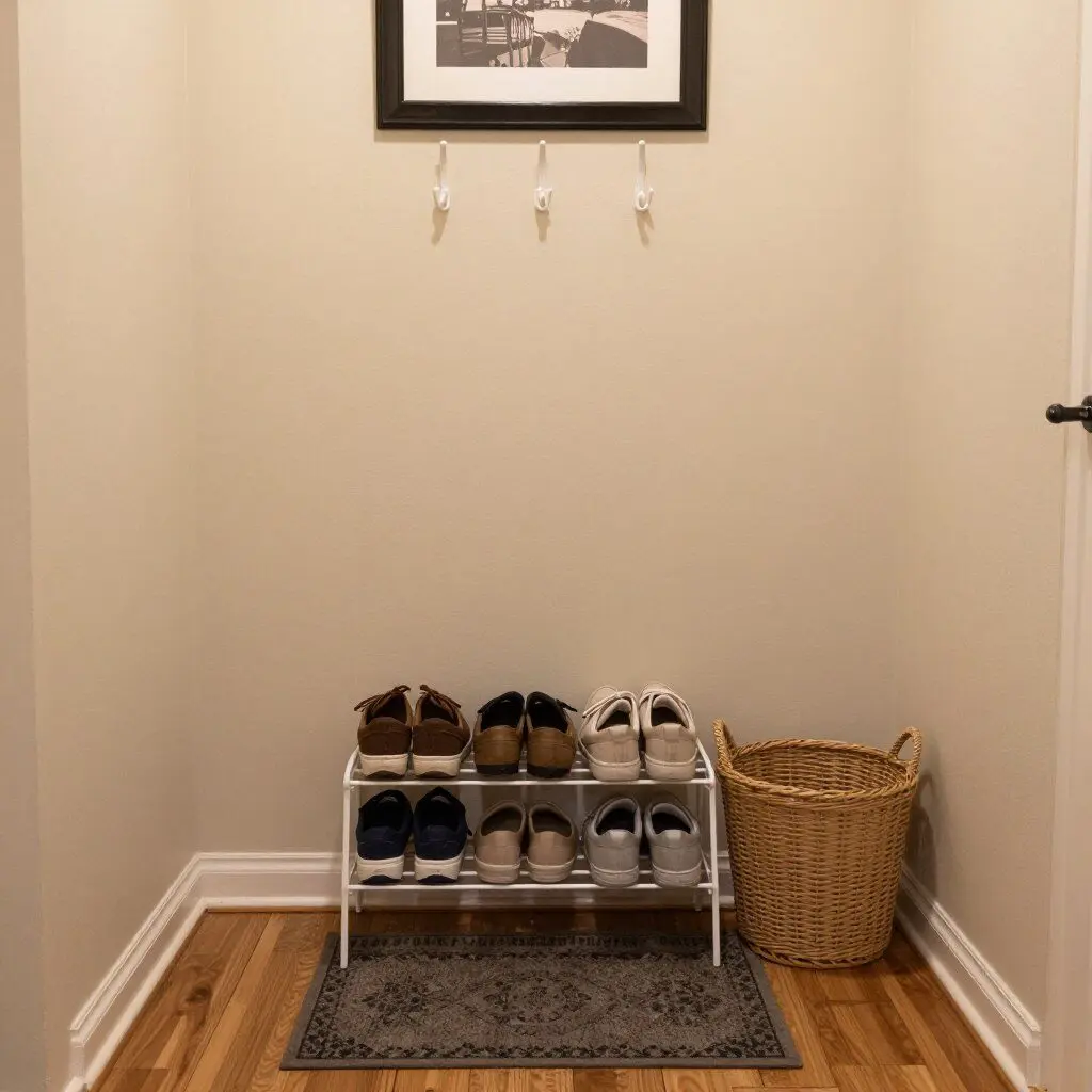 Clean entryway with shoes organized by the door