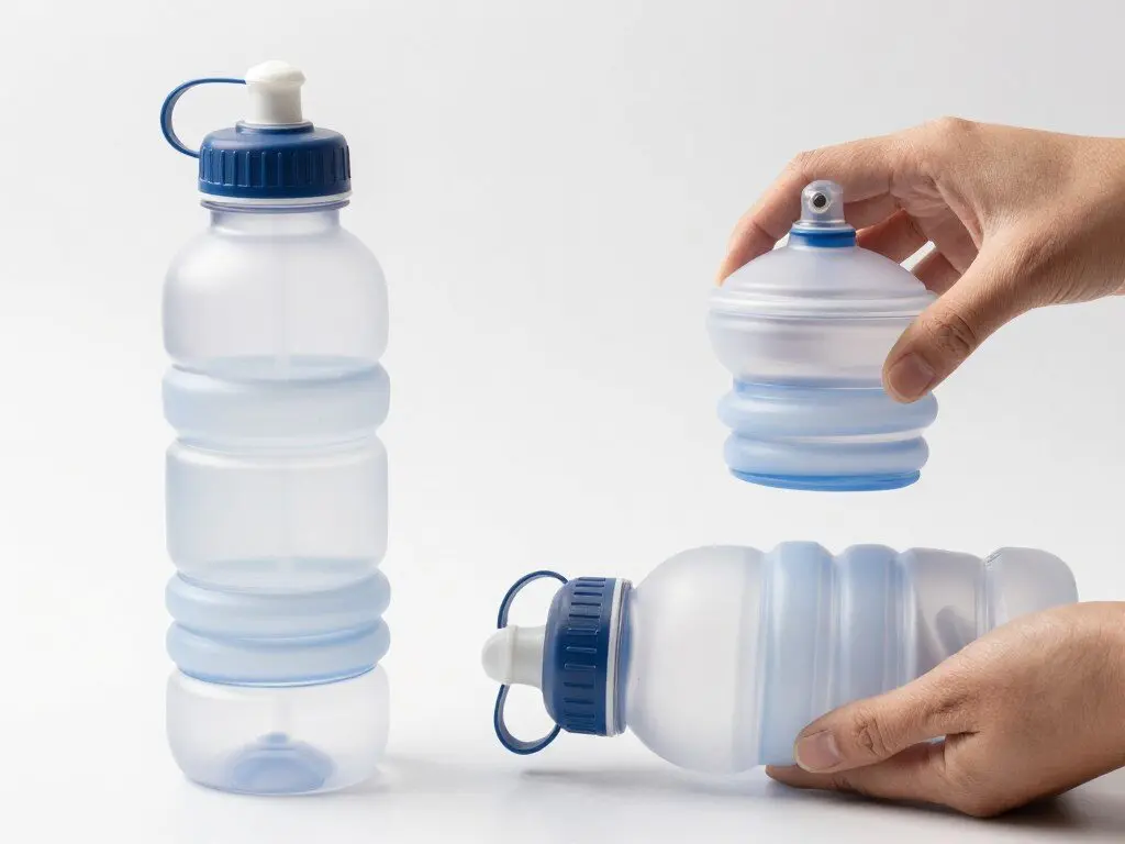 Collapsible silicone water bottle expanded and collapsed