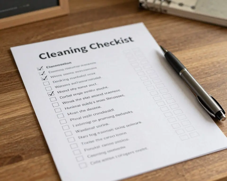 Completed weekly cleaning checklist with several check marks