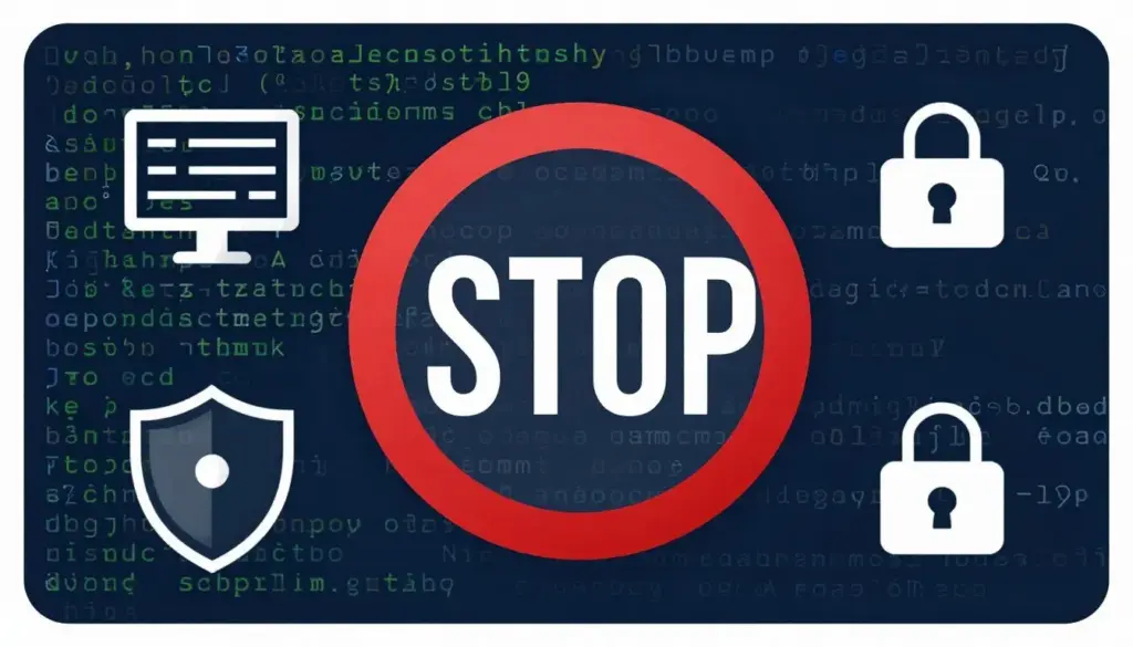 Digital warning symbol stopping a harmful online plan