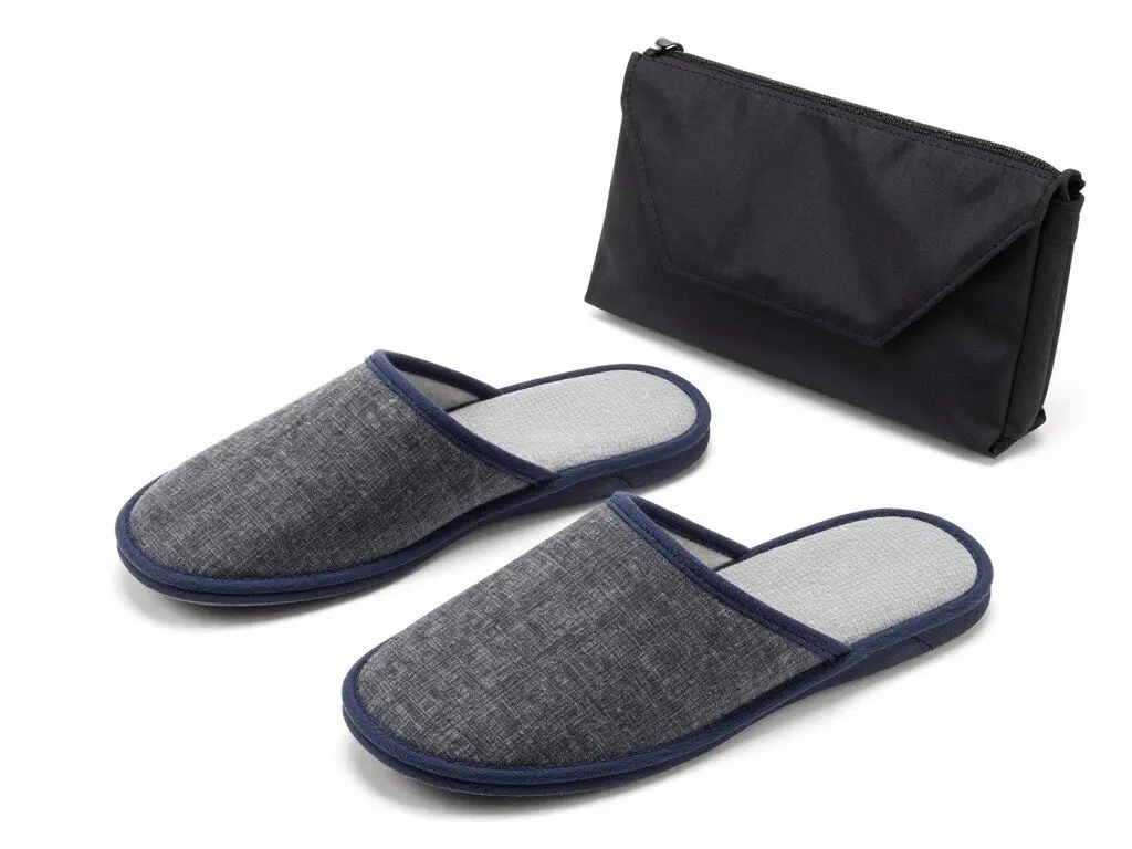 Foldable travel slippers with carrying pouch