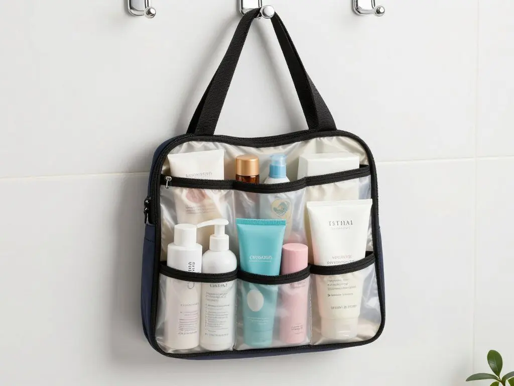 Hanging toiletry bag with multiple compartments