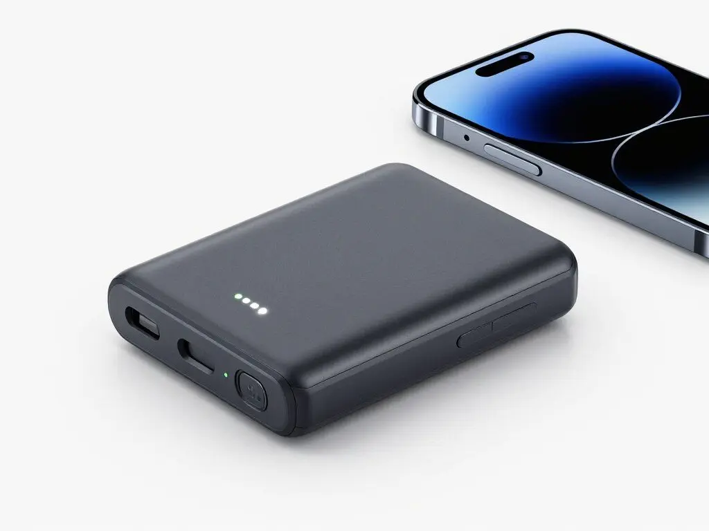 High-capacity portable power bank charging a smartphone