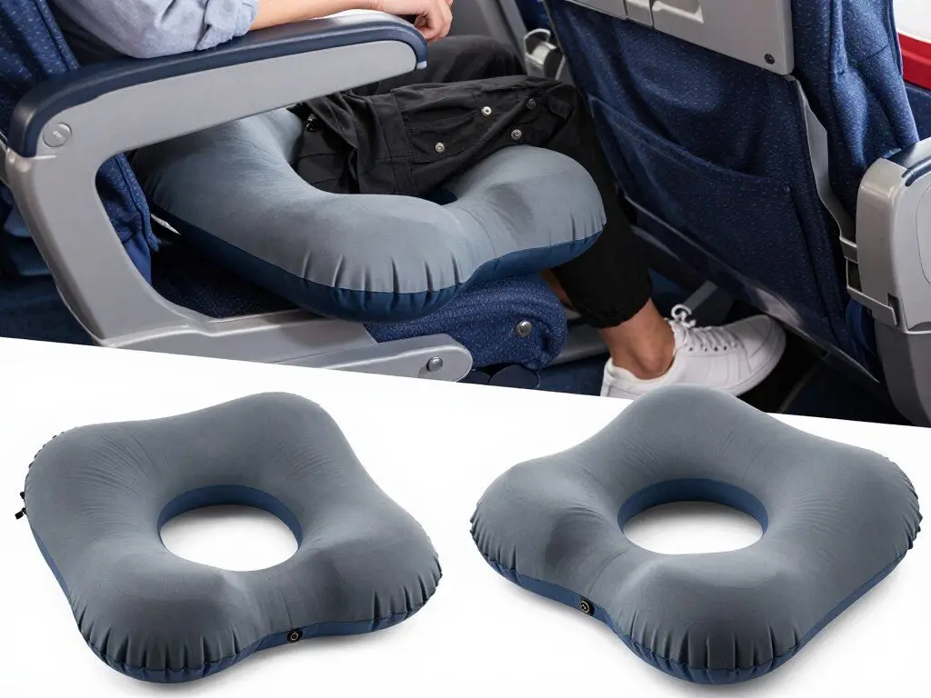 Inflatable travel foot rest pillow