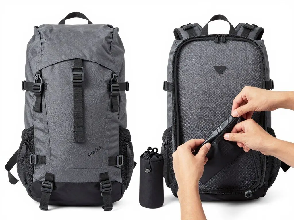 Lightweight packable daypack expanded and folded