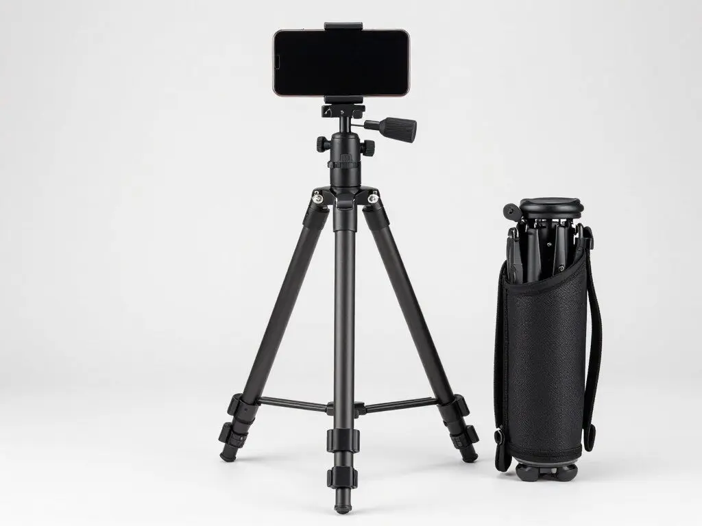 Lightweight travel tripod with smartphone mount