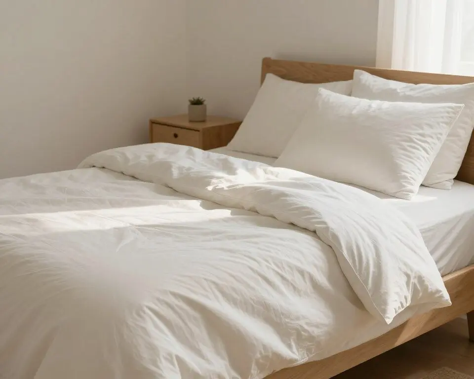 Made bed with fresh sheets in a calm bedroom