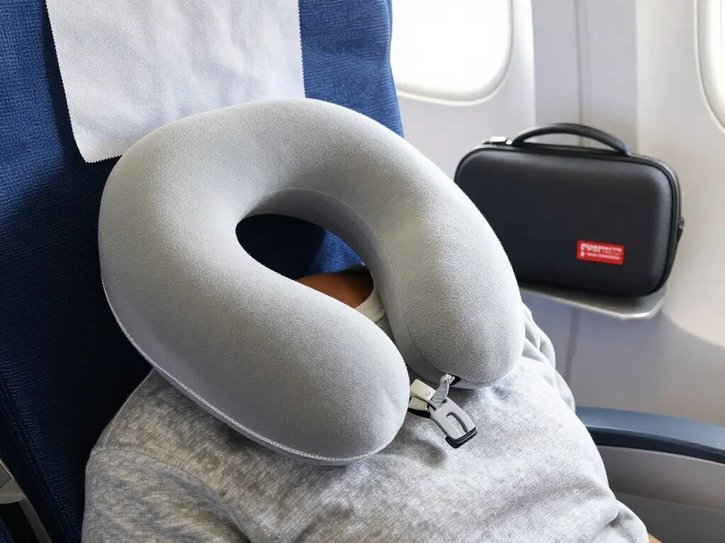 Memory foam travel neck pillow with carrying case