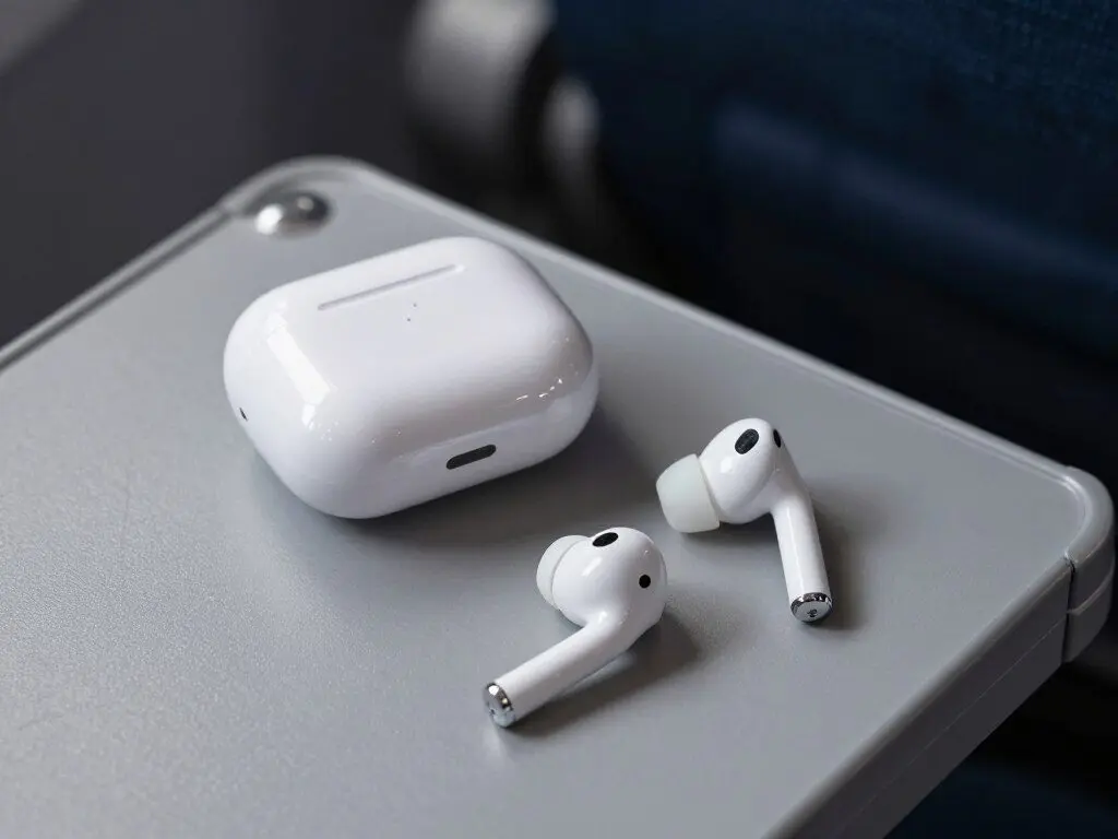 Noise-cancelling earbuds with travel case