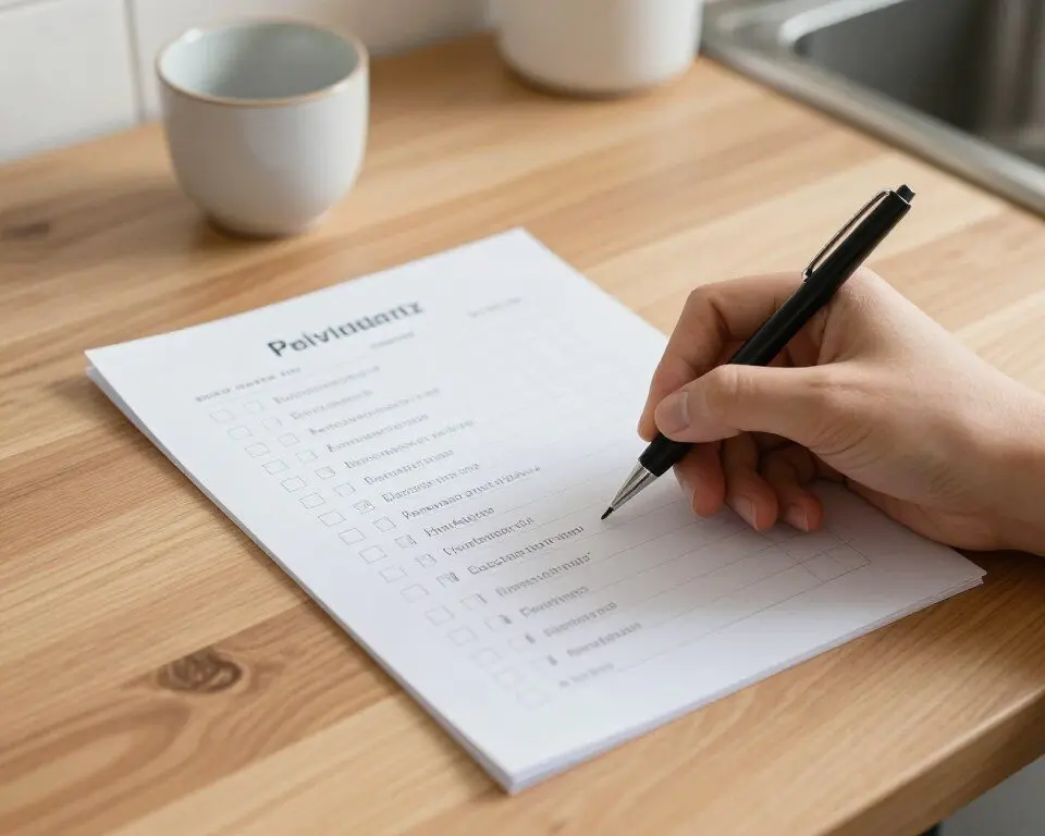 Person checking off cleaning tasks on a printed list