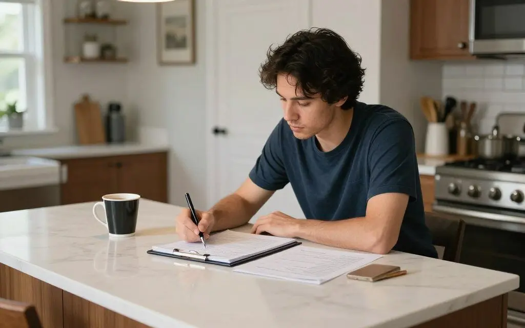 Person reviewing a flexible household schedule