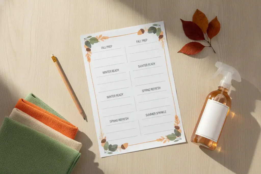 Printable fall cleaning checklist with seasonal cleaning supplies
