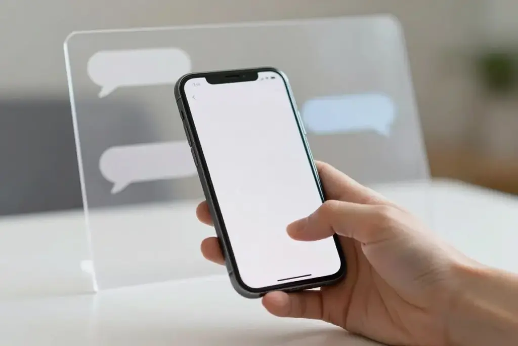 Private message conversation hidden behind a privacy shield