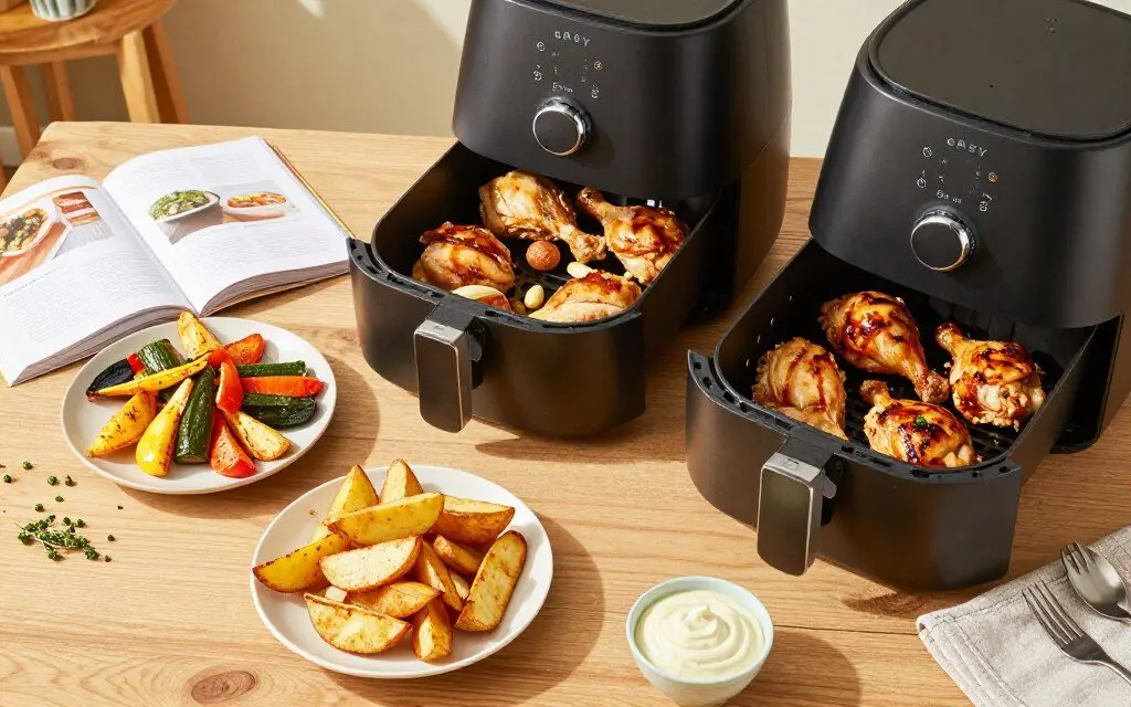 Simple air fryer recipes including chicken, vegetables, and potatoes