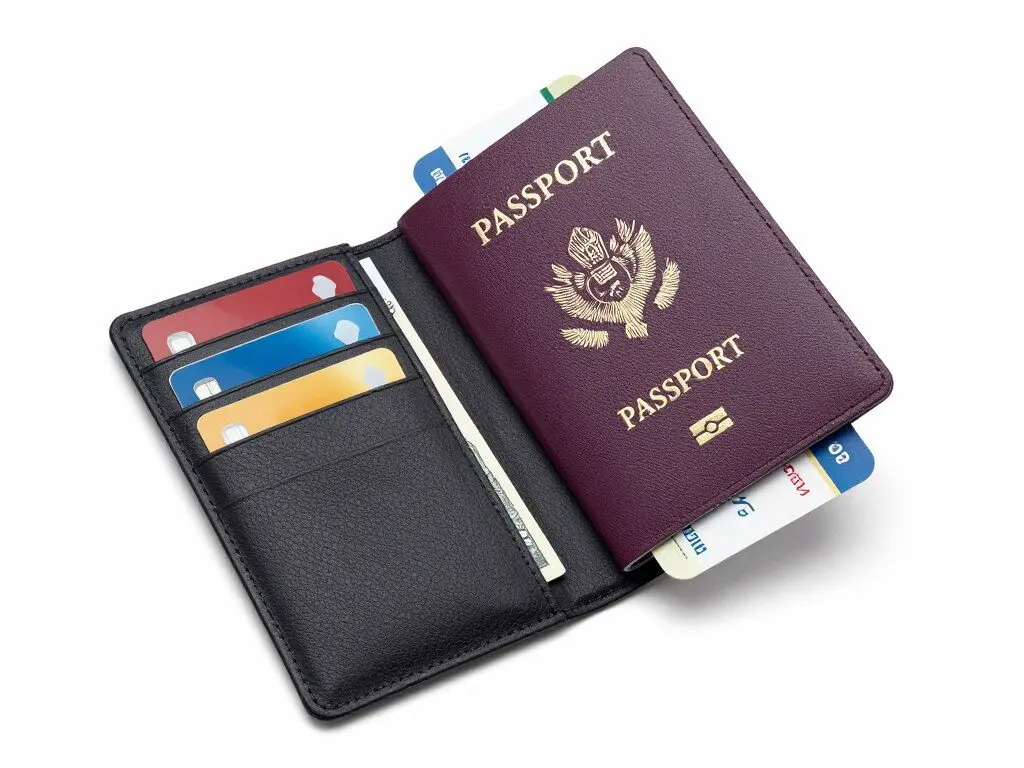 Travel document organizer with passport and tickets