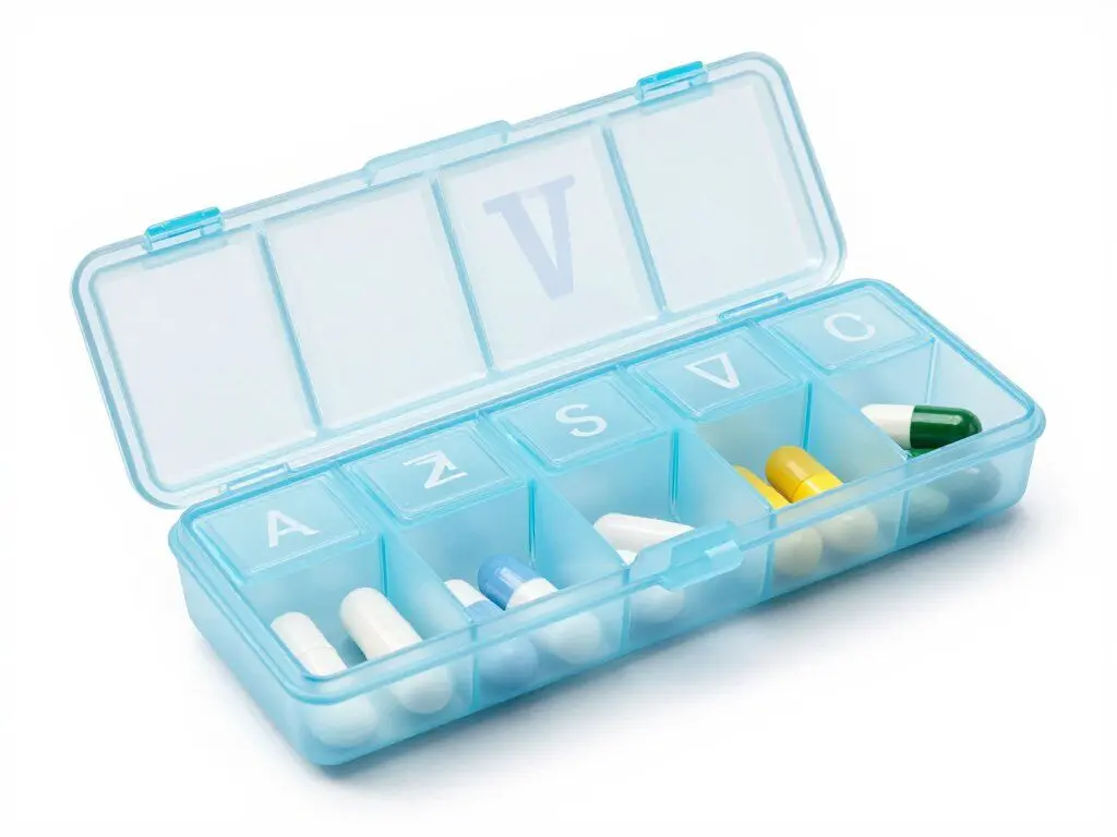 Travel pill organizer with daily compartments