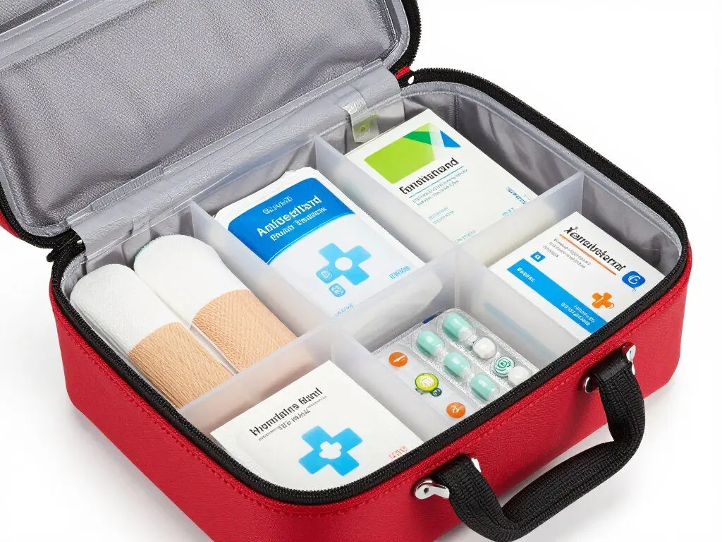 Travel-sized first aid kit with essential supplies