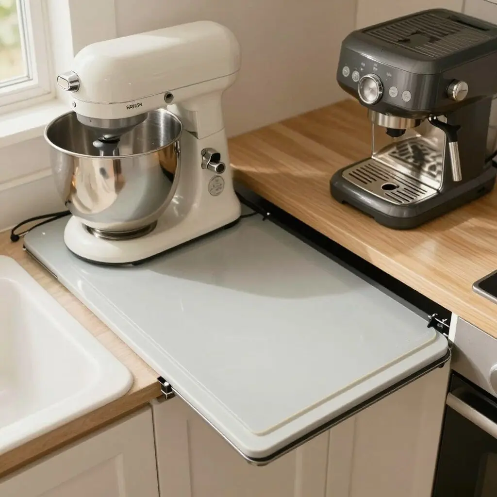 appliance sliding mats under a countertop mixer and coffee machine