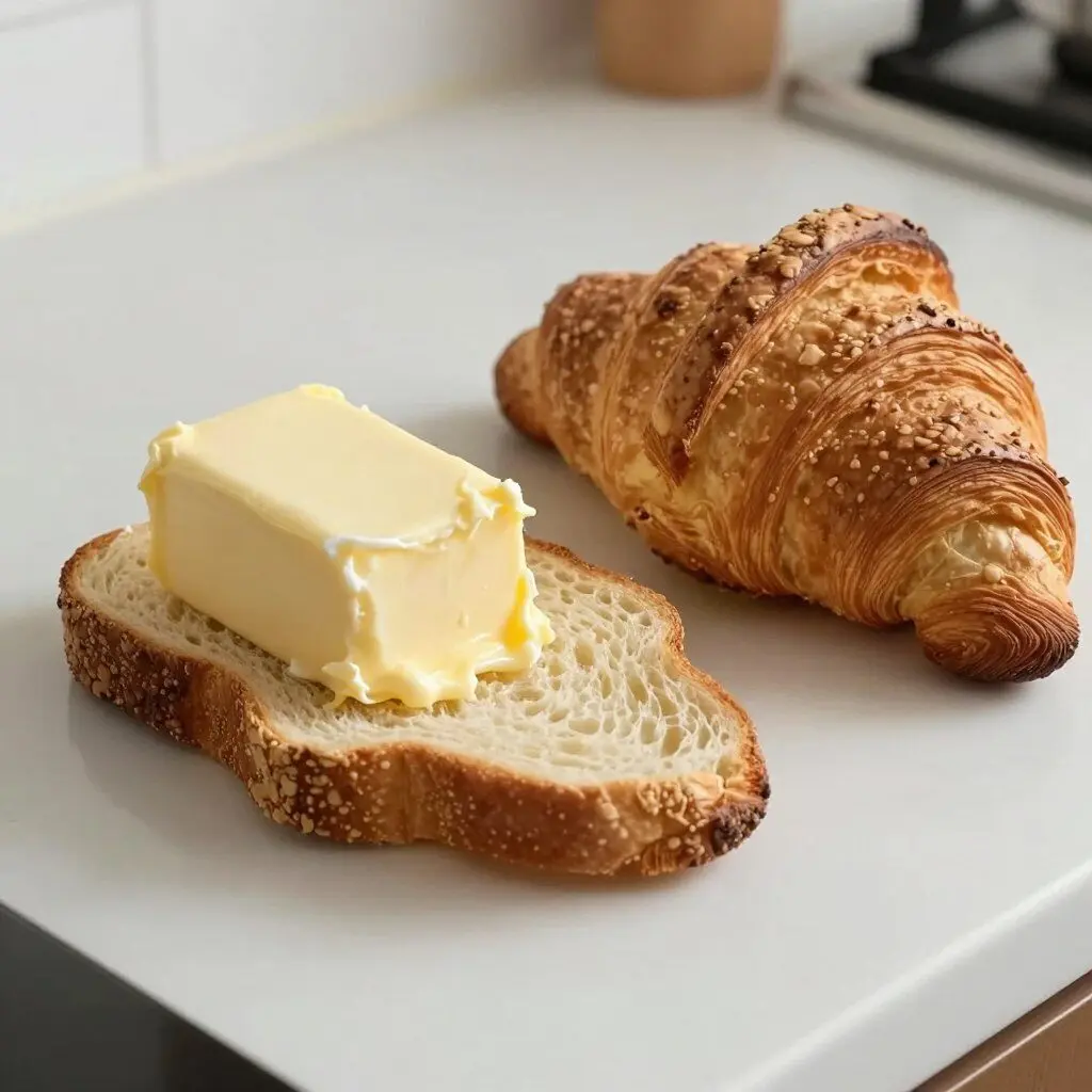 butter crock with softened butter beside fresh bread