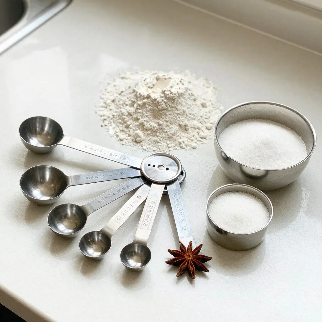 magnetic measuring spoons arranged beside baking ingredients