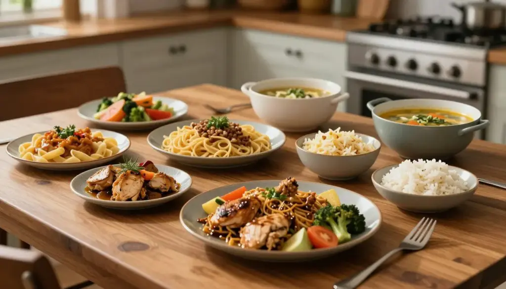 33 Tasty One Pot Meal Ideas for Busy Nights arranged on a kitchen table