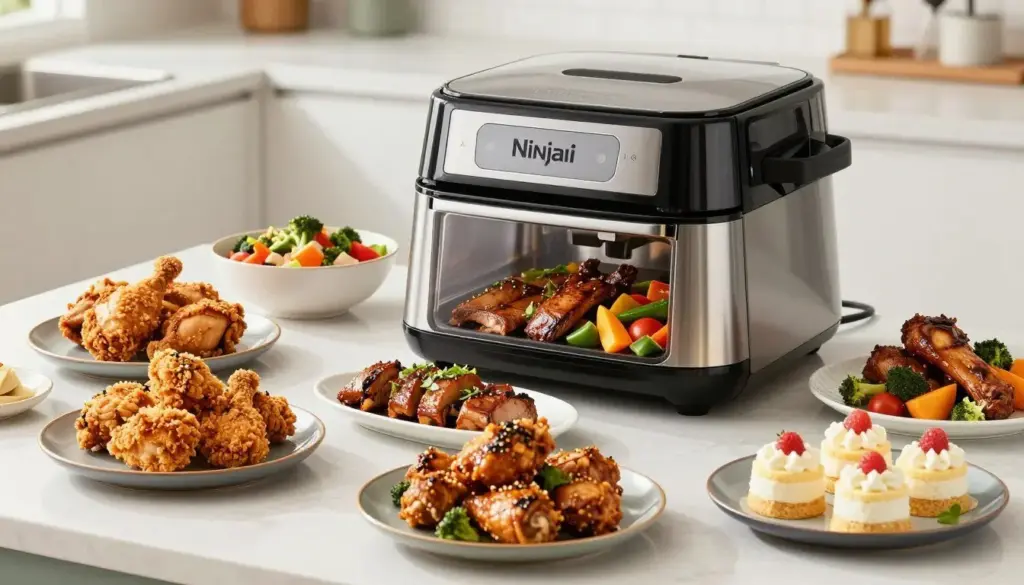 66 Best Ninja Foodi Recipes showing various dishes prepared in the multi-function cooker