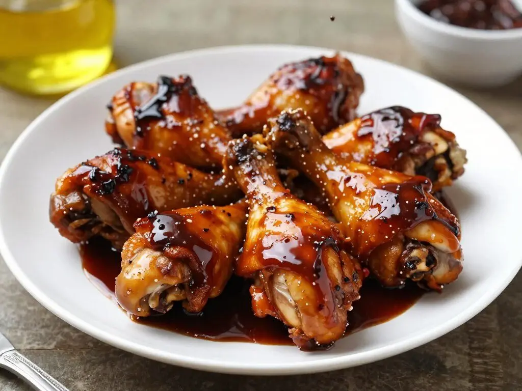 BBQ chicken drumsticks with caramelized sticky sauce