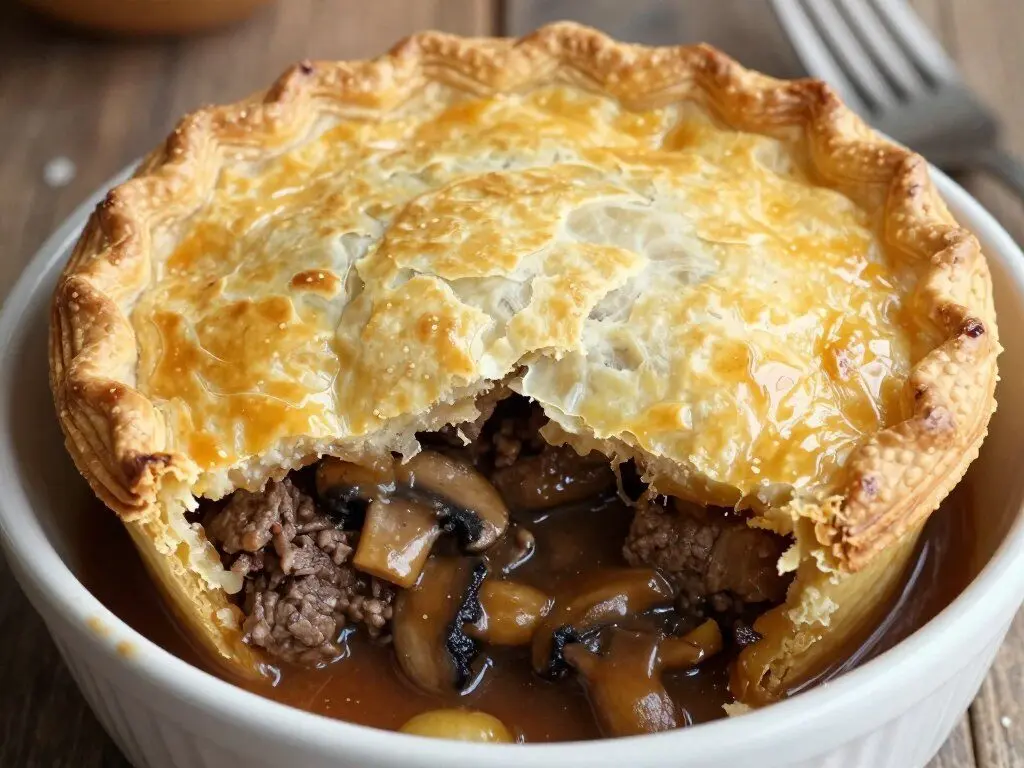 Beef mushroom pot pie with puff pastry