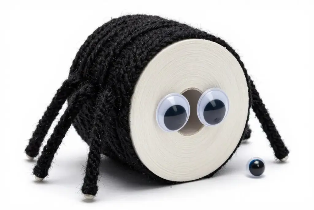 Cardboard tube spider tightly wrapped in thick black textured yarn Cardboard tube spider tightly wrapped in thick black textured yarn