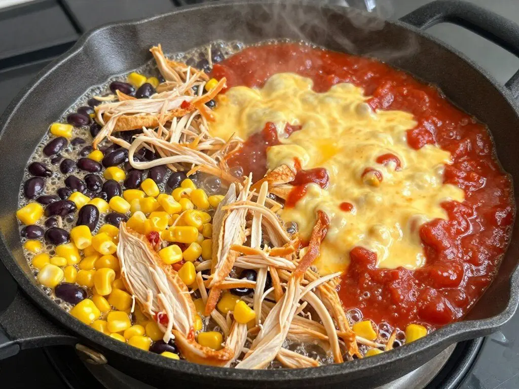 Chicken corn and cheese enchilada skillet Chicken corn and cheese enchilada skillet