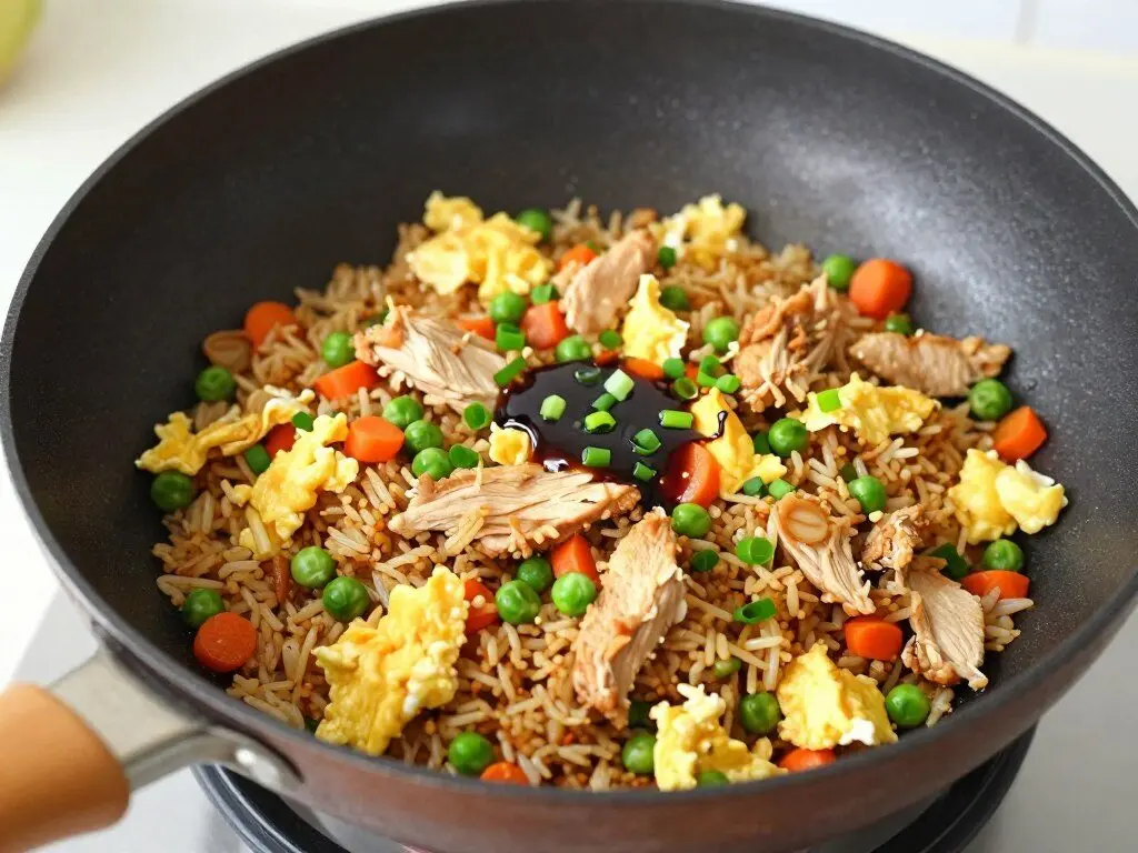Chicken fried rice with eggs and vegetables