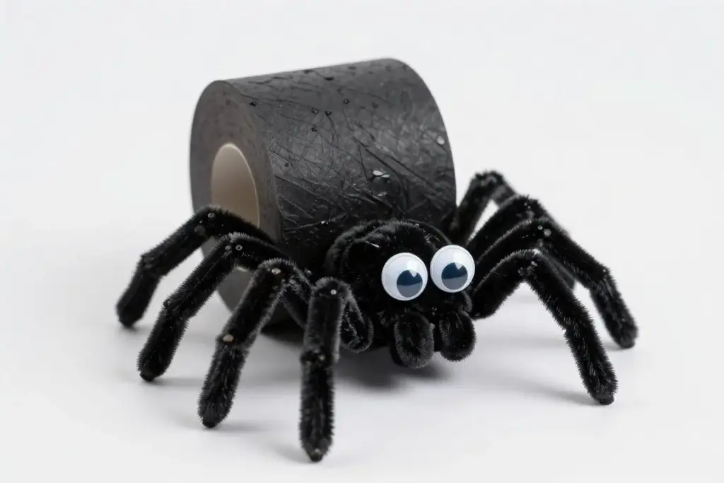 Classic black paper roll spider with pipe cleaner legs Classic black paper roll spider with pipe cleaner legs