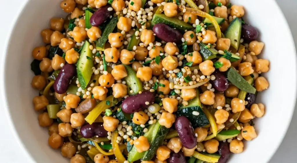 Colourful vegetarian one pot meals with vegetables and legumes