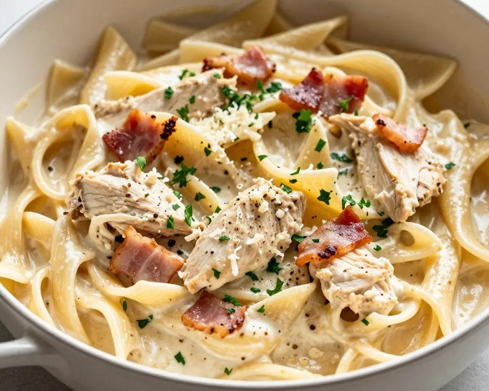 Creamy chicken and bacon pasta in one pot