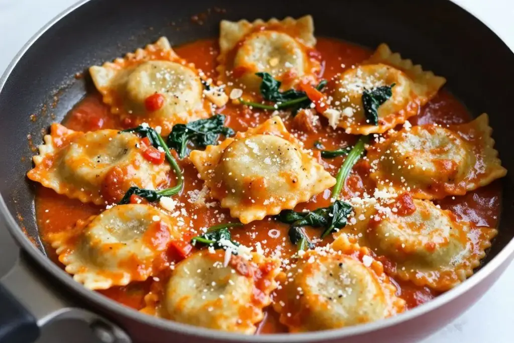 Creamy chicken ravioli one pot dinner