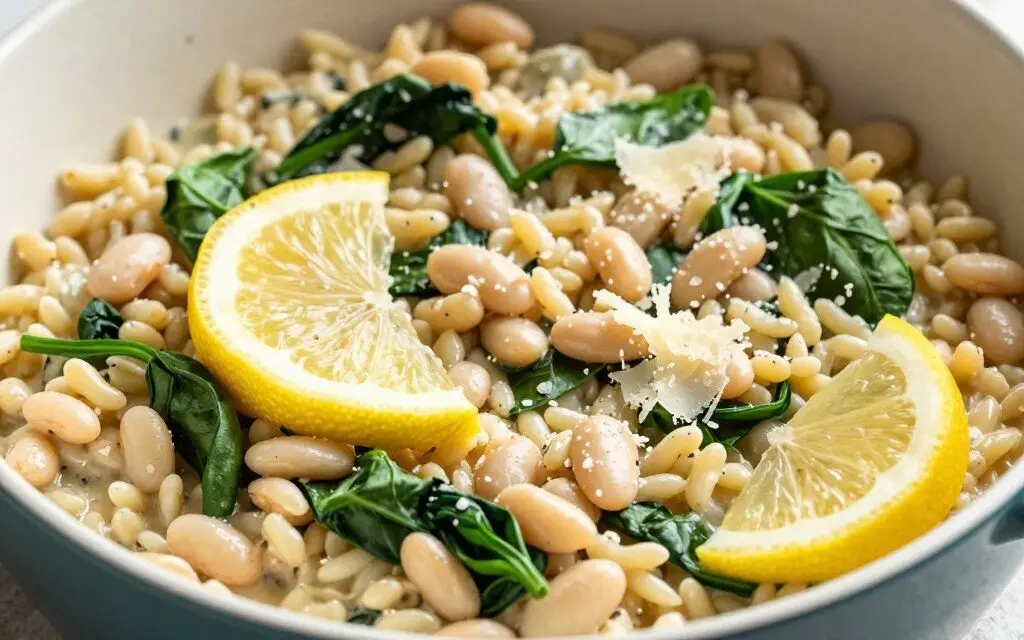 Creamy spinach bean and orzo meal