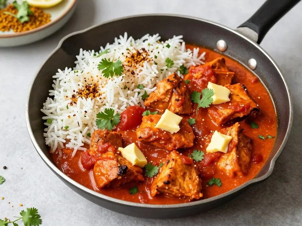 Creamy tomato butter chicken with rice